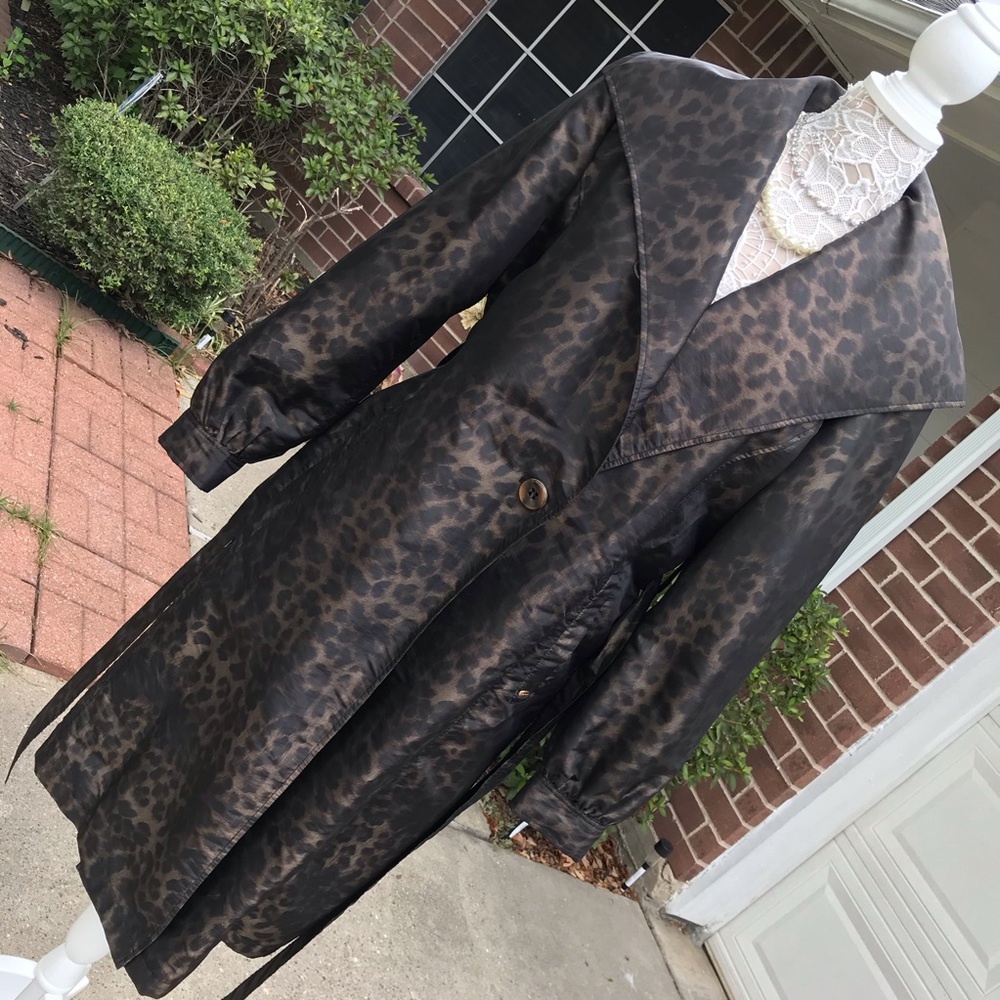 Ellen Tracy Brown Leopard-Print Trench Coat